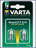 Лампа для фонаря VARTA Halogen 720 3,7В 0,3А BP2 без резьбы аргон