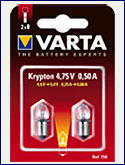 Лампа для фонаря VARTA Krypton 750 4,8В 0,5А BP2 без резьбы криптон