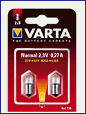 Лампа для фонаря VARTA Normal 719 2,33В 0,27А BP2 без резьбы аргон