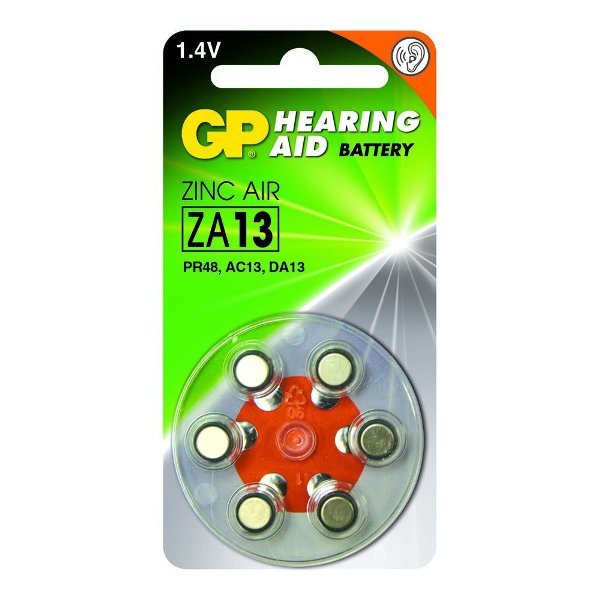 Батарейка GP Hearing Aid ZA13 ZA13FRA-9D6 1,4В воздушно-цинковая BP6 (6/60/300)