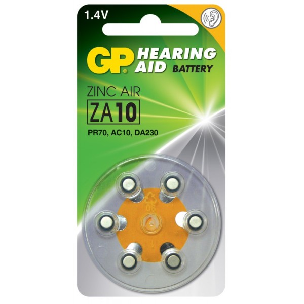 Батарейка GP Hearing Aid ZA10 ZA10FRA-9D6 1,4В воздушно-цинковая BP6 (6/60/300)