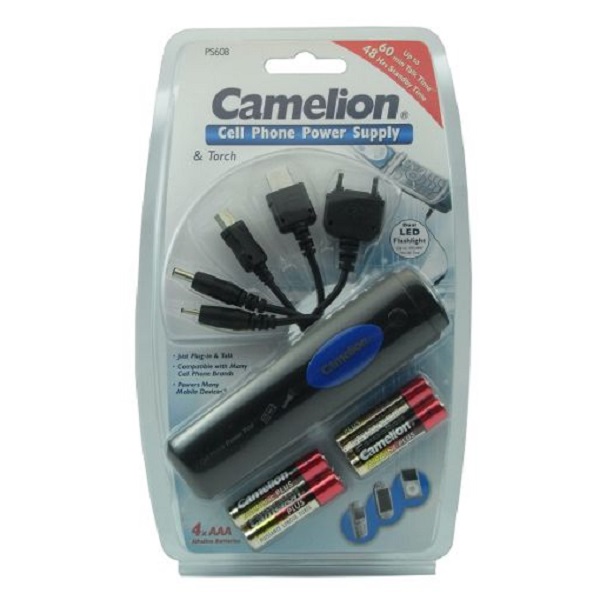 Зарядное устройство Camelion PS-608+4хLR03 (для мобил. тел.) 5 кабелей, фонарь