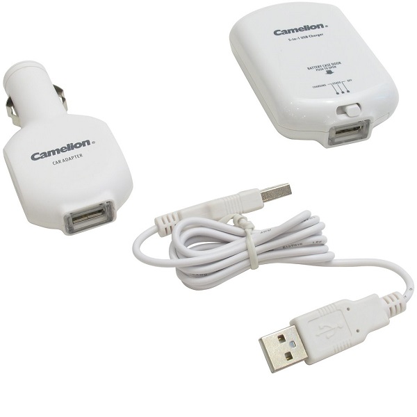 Зарядное устройство Camelion AP-118 5 в 1 USB и адаптер, 220В, 12В)