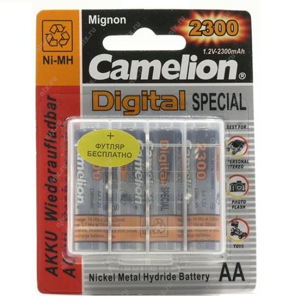 Аккумулятор Camelion NH-АА 2300 BP4 NiMh+пластиковый футляр