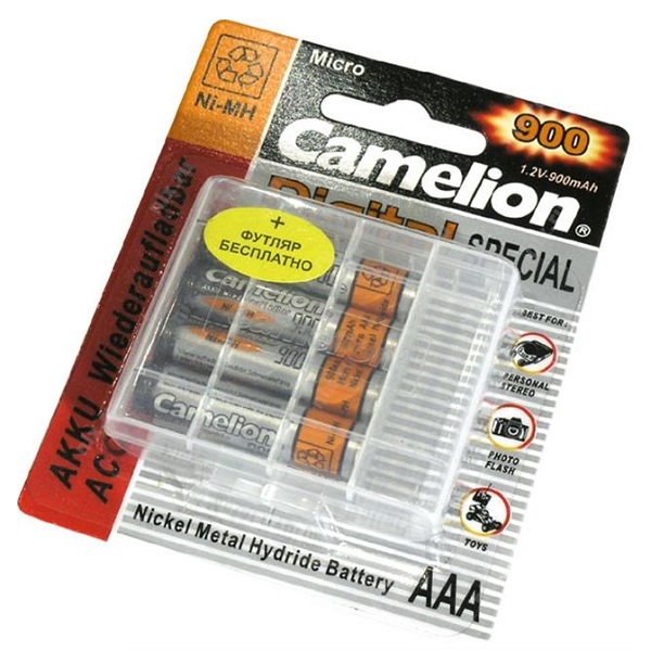 Аккумулятор Camelion NH-ААА 900 BP4 NiMh+пластиковый футляр