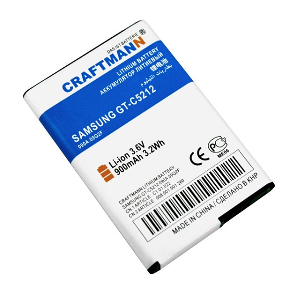 Аккумулятор CRAFTMANN для Samsung GT-C5212 Li-Ion 1000mAh