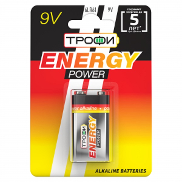 Батарейка ТРОФИ 6LR61 1BL ENERGY POWER ALKALINE (С34928) (1/12/96)