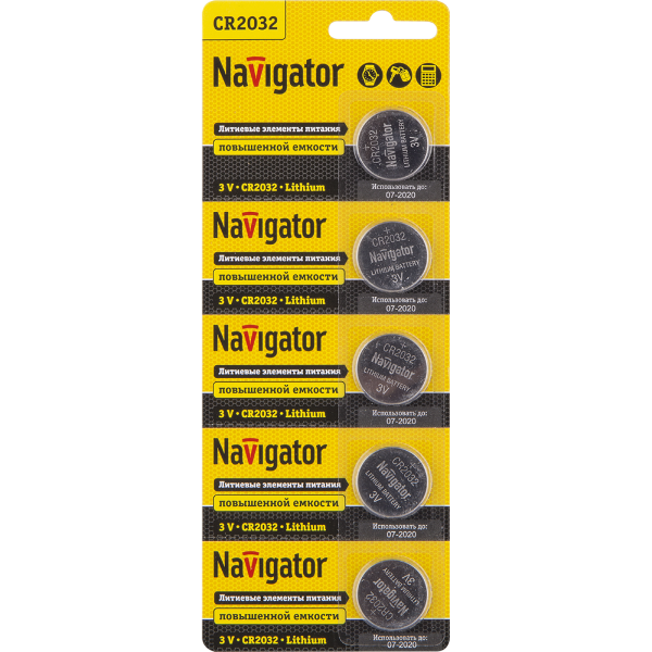 Батарейка Navigator NBT CR2032 BP5 3В