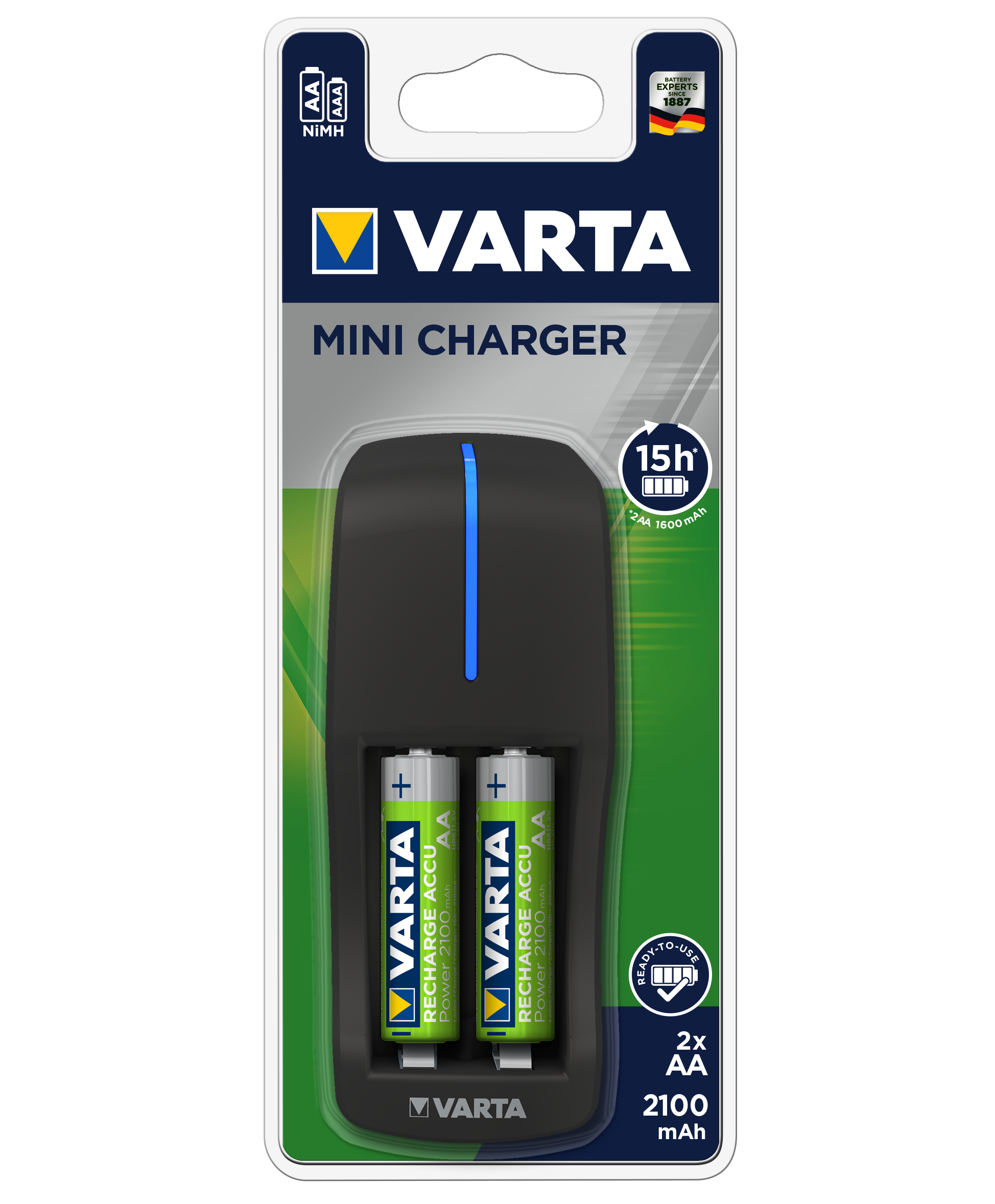 Зарядное ус-во VARTA Mini Charger 1-2 ААА/АА +2AA 2100mAh 15ч.