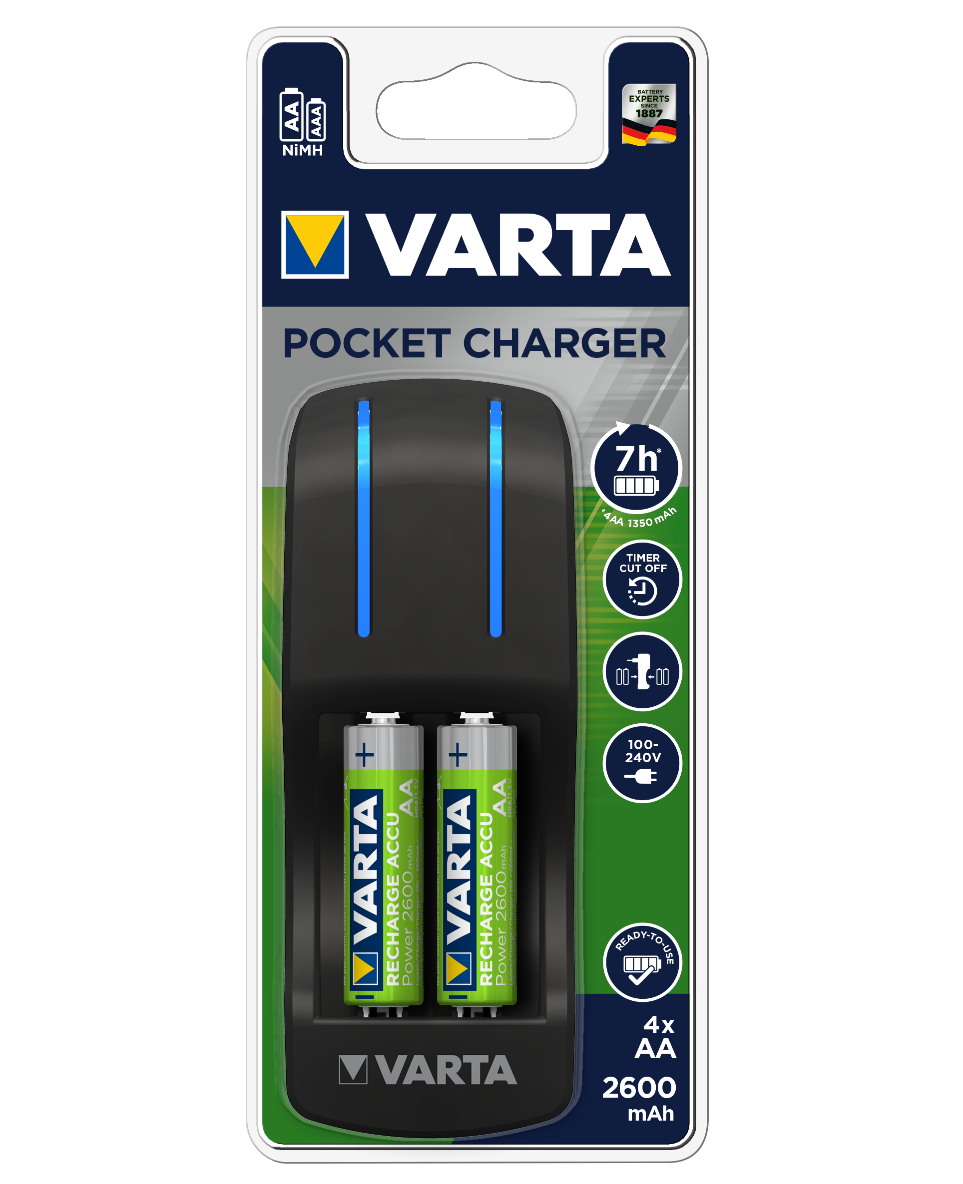 Зарядное ус-во VARTA Pocket Charger AAA/AA +4хАА 2600мАч 7h timer