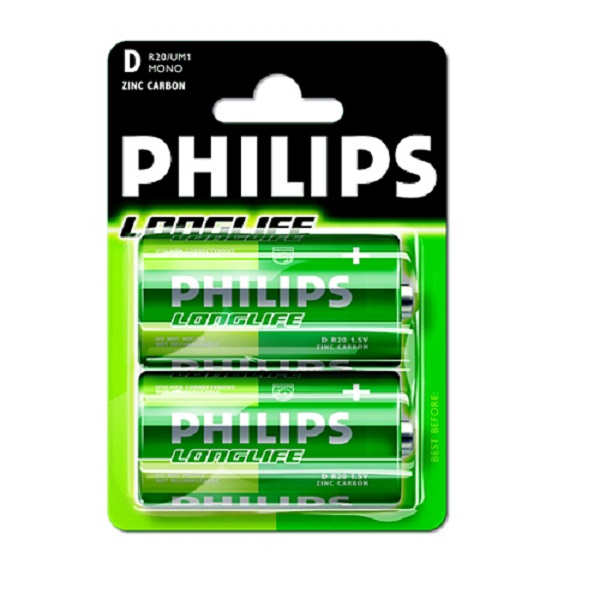Батарейка PHILIPS R20 Longlife BL-2 (2/24)  