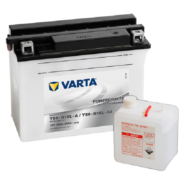 Мото аккумулятор VARTA 12В 20Ач POWERSPORTS Freshpack 520 012 020 Specs Y50N18L-A2 (Y50-N18L-A) пуск. ток 260А