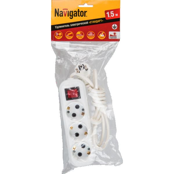 Удлинитель Navigator NPE-S1-03-150-ЕSC-3х0,75 3гн. с/з с выкл.1.5м