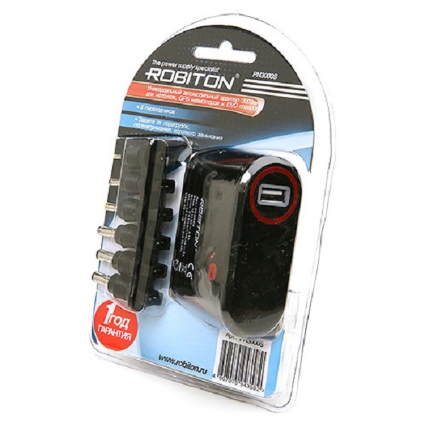 Блок питания Robiton PN3000S автом. импульсный 3-12В 3000мА (USB: 5В 1000мА)  8насадок