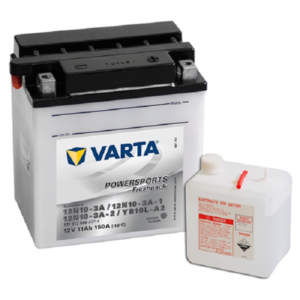 Мото аккумулятор VARTA 12В 11Ач POWERSPORTS Freshpack 511 012 009 Specs пуск. ток 150 А. YB10L-A2 (CB10L-A2)