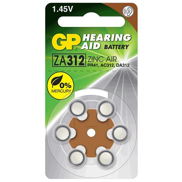 Батарейка GP Hearing Aid ZA312 ZA312FRA-9D6 1,4В воздушно-цинковая BP6 (6/60/300)