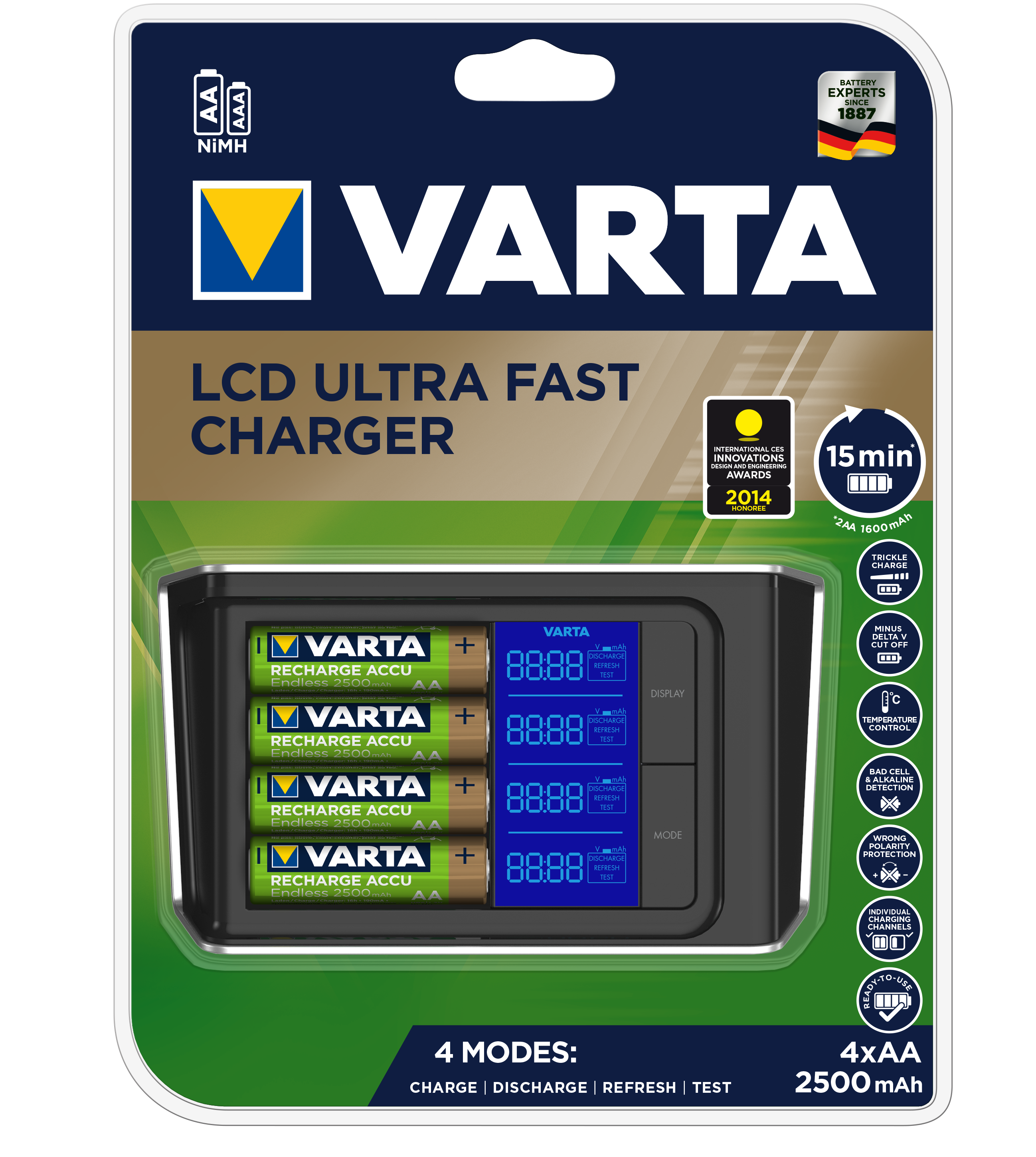 Зарядное ус-во VARTA LCD Fast Charger+4x2400mAh+12V (773480)
