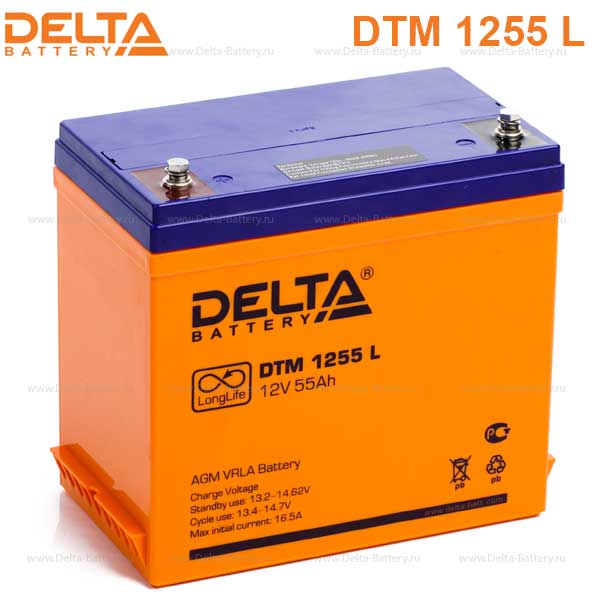 Аккумуляторная батарея DELTA DTM 1255 L 12В 55Ач  (239*132*210)mm AGM