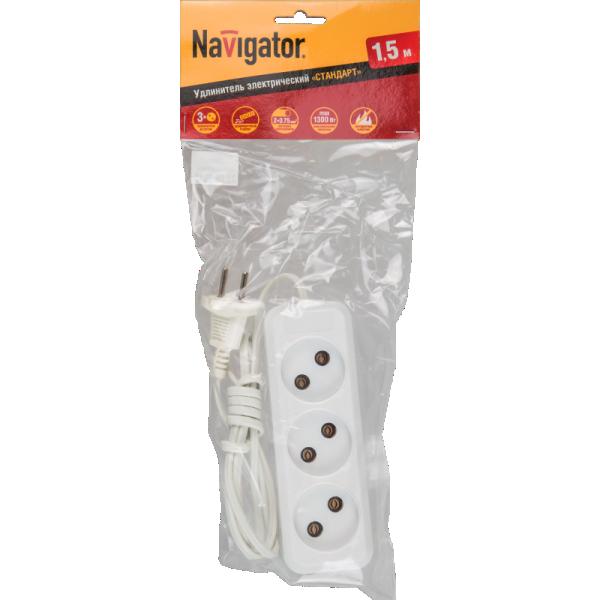 Удлинитель Navigator NPE-S1-03-150-X-2*0.75 3гн. б/з 1,5м