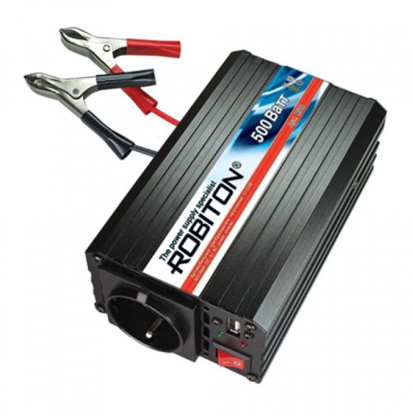Инвертор ROBITON R500/24V 500W с USB выходом (24В)  24V-220V