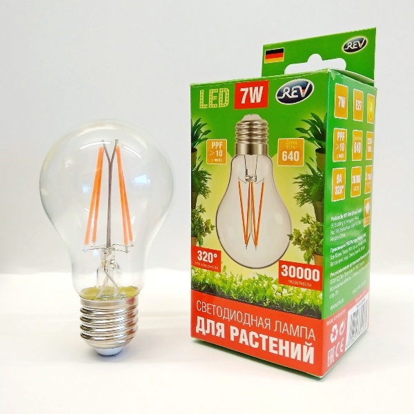 Лампа REV A60 7Вт 575-650Hm E27 FILAMENT BIO светодиодная для растений 