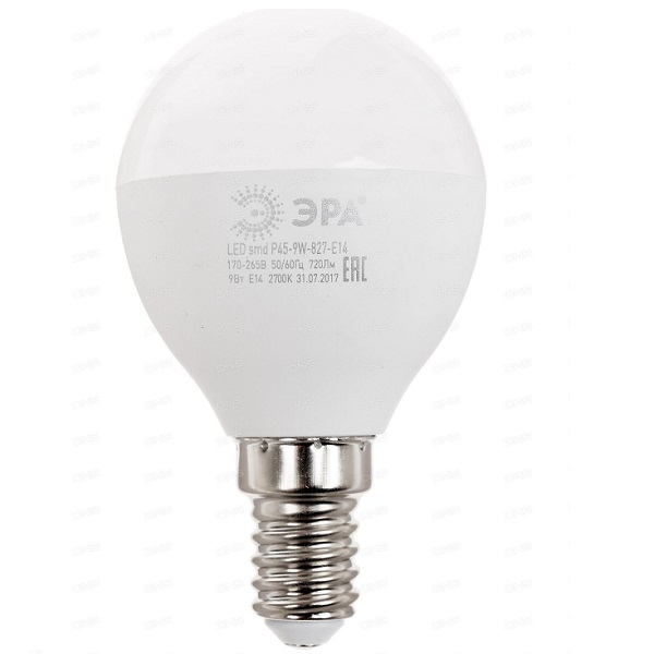 Лампа ЭРА LED smd P45 9Вт 827 E27 светодиодная (29043)