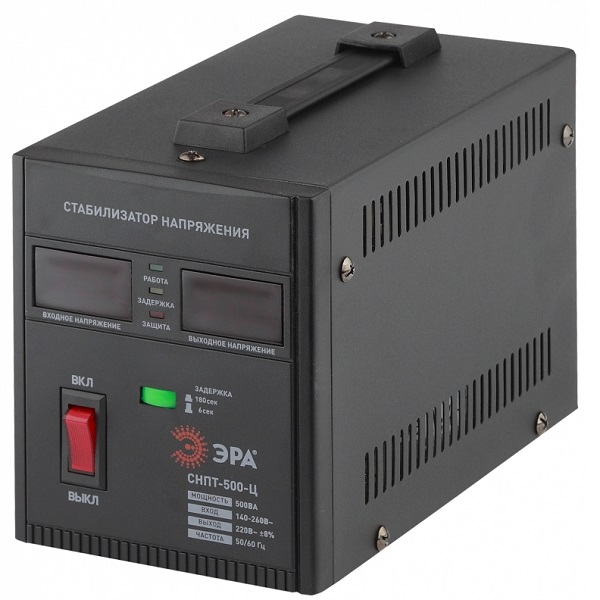 Стабилизатор напряжения ЭРА СНПТ-500-Ц переносной ц.д. 140-260В/220В 500Вт (20157)