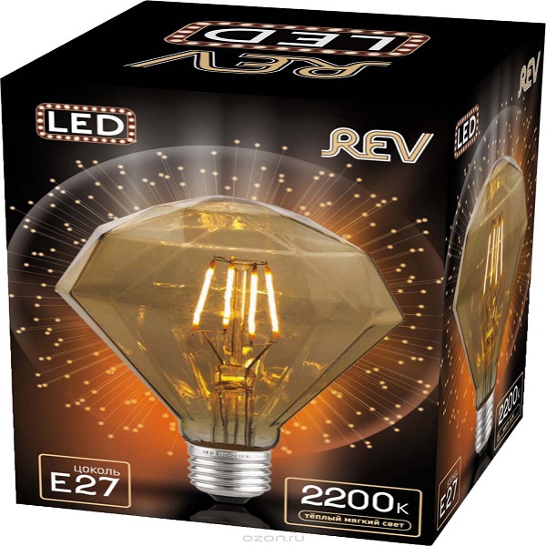 Лампа REV VINTAGE 5Вт 2.2К 450Лм E27 FILAMENT светодиодная форма Бриллиант