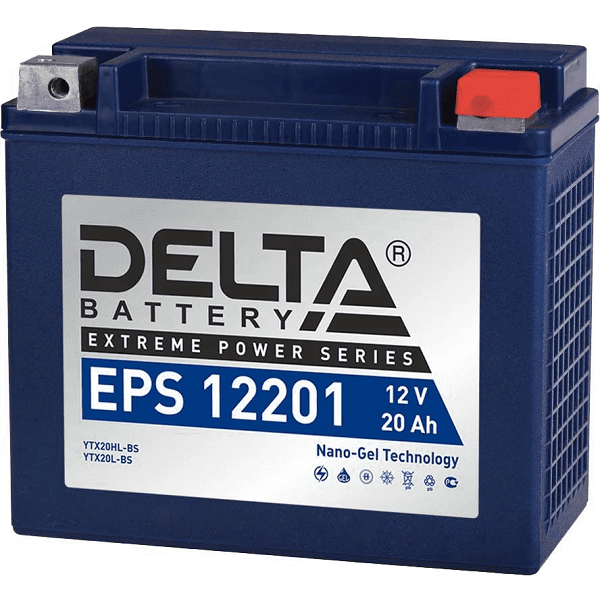Мото аккумулятор DELTA EPS 12201 12В 20Ач  310A (YTX20HL-BS, YTX20L-BS)