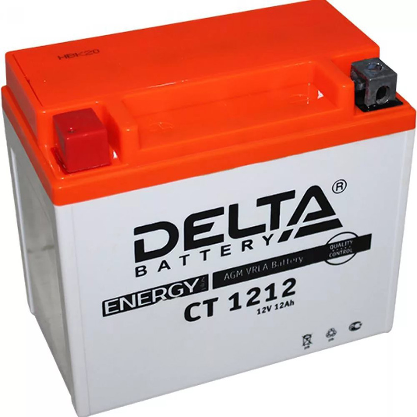 Мото аккумулятор DELTA CT 1212 12В 12Ач пуск.ток 180А п.п. (YTX14-BS, YTX12-BS)