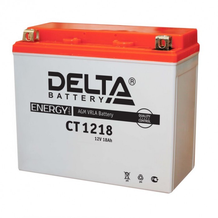Мото аккумулятор DELTA CT 1218 12В 18Ач пуск.ток 270А п.п. (YTX20-BS, YTX20H, YB16-B-CX)