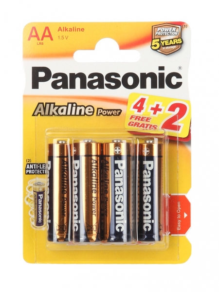 Батарейка PANASONIC Alkaline Power LR6 BP6 (4+2) (6/72)