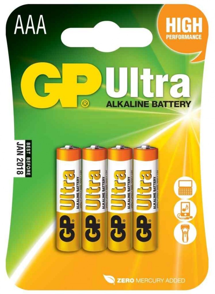 Батарейка GP Ultra Alkaline LR03 24AU-2CR4 BL4 (4/40/320)