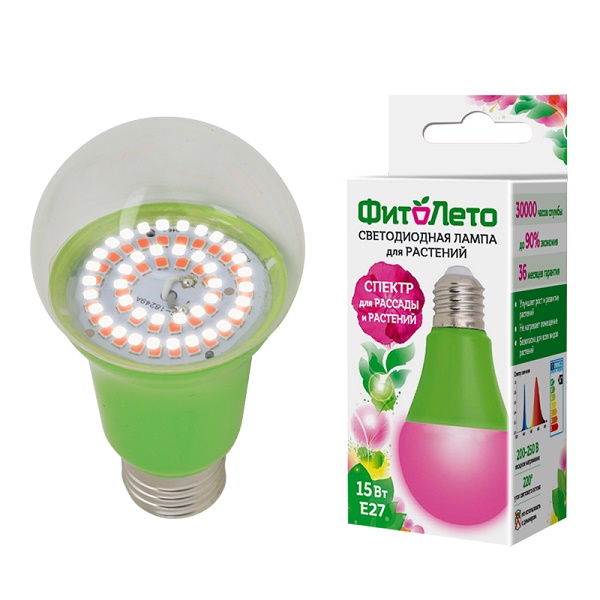 Лампа UNIEL LED-A60-15Вт-SPSB-E27-CL BIO светодиодная для растений 
