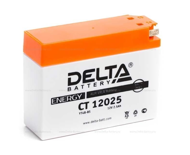 Мото аккумулятор DELTA CT 12025 12В 2,5Ач пуск.ток 40А о.п. (YT4B-BS)