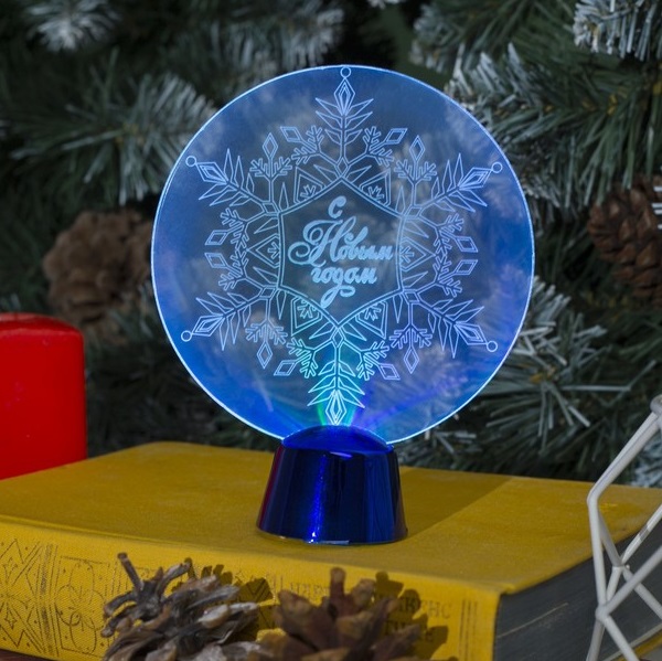 Светильник Снежинка 1LED 13,5х11х4см + 3хLR44/G13 подст.синяя свечение RGB