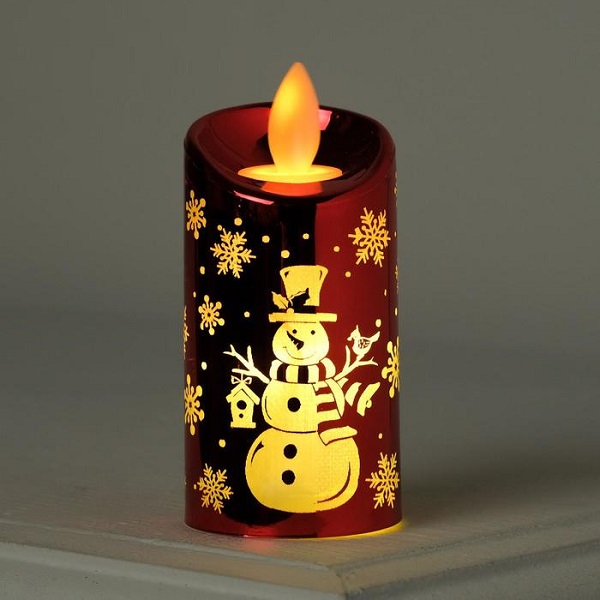 Фигурка Свеча красная Снеговик 9х5х5см + 3xLR44/G13 свечение тёп/белое