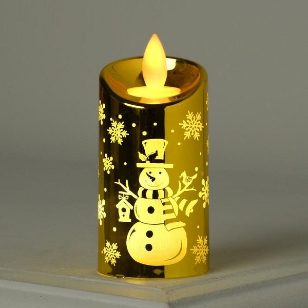 Фигурка Свеча золото Снеговик 9х5х5см + 3xLR44/G13 свечение тёп/белое