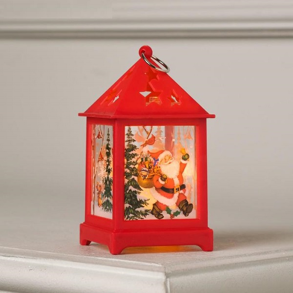 Фигурка Фонарь красный со свечой Дед Мороз 13х6х6см 3xLR44/G13 свечение тёп/белое
