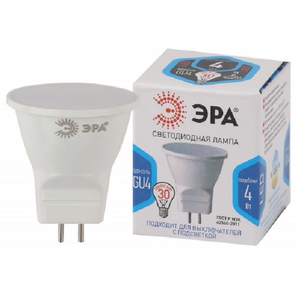 Лампа ЭРА LED std MR11 4Вт 840 GU4 220B светодиодная (Б49066)