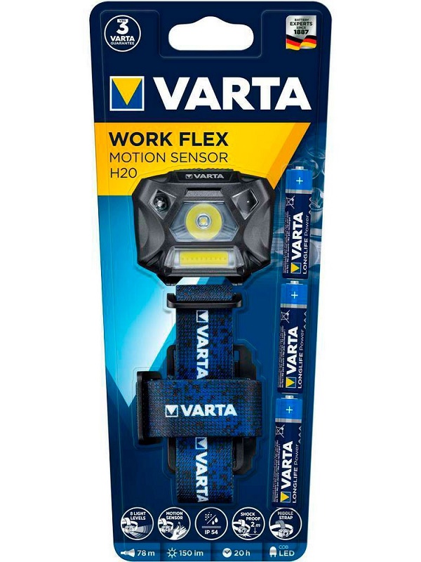 Фонарь VARTA Work Flex Motion Sensor H20 3AAA батарейки в комплекте