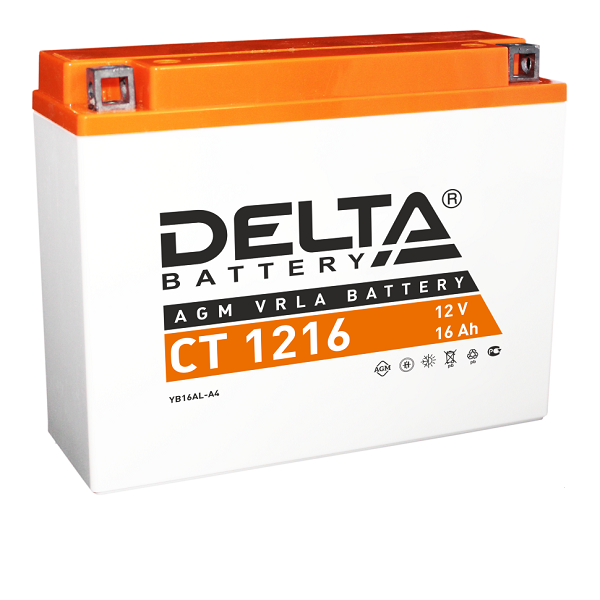 Мото аккумулятор DELTA CT 1216 12В 16Ач 200А AGM